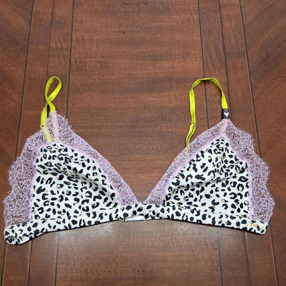 Victoria's Secret Bralette Womens XL White Leopard Lace Triangle Wireless Bra